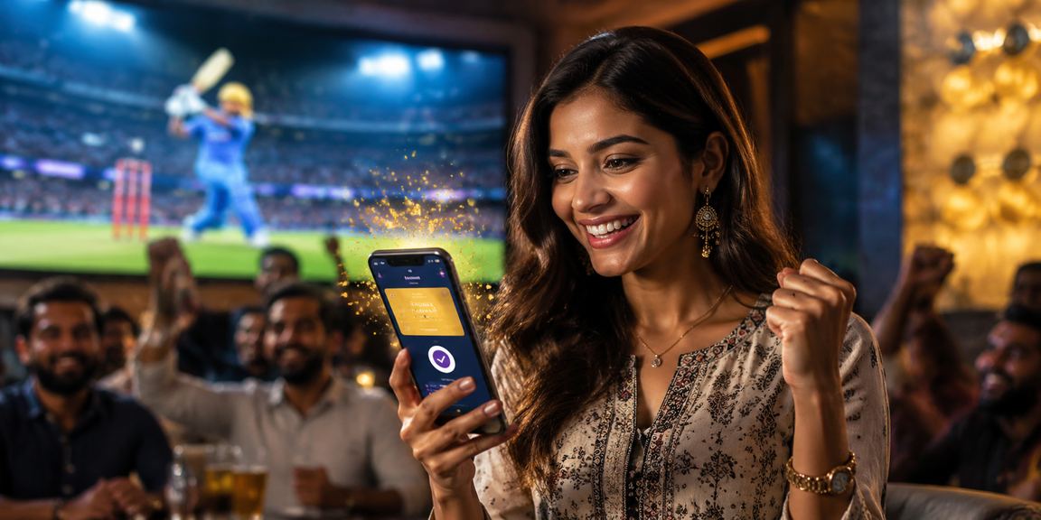 Indian cricket fan betting using mobile during IPL match