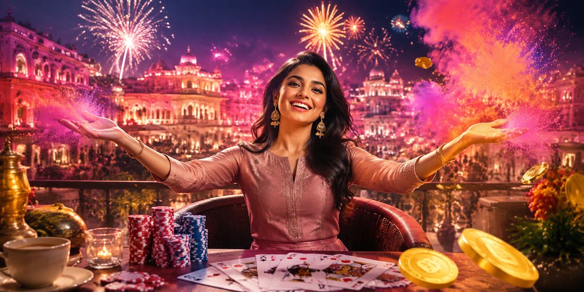 Indian player enjoying poker game in colorful traditional attire